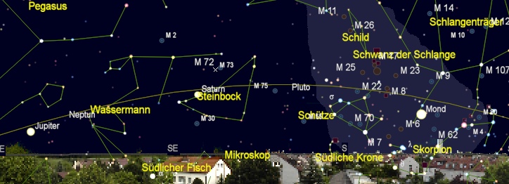 Aktueller Sternhimmel mit Objektmarkierungen