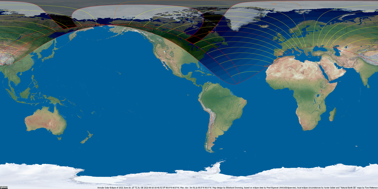 Weltkarte der Sonnenfinsternis vom 10. Juni 2021